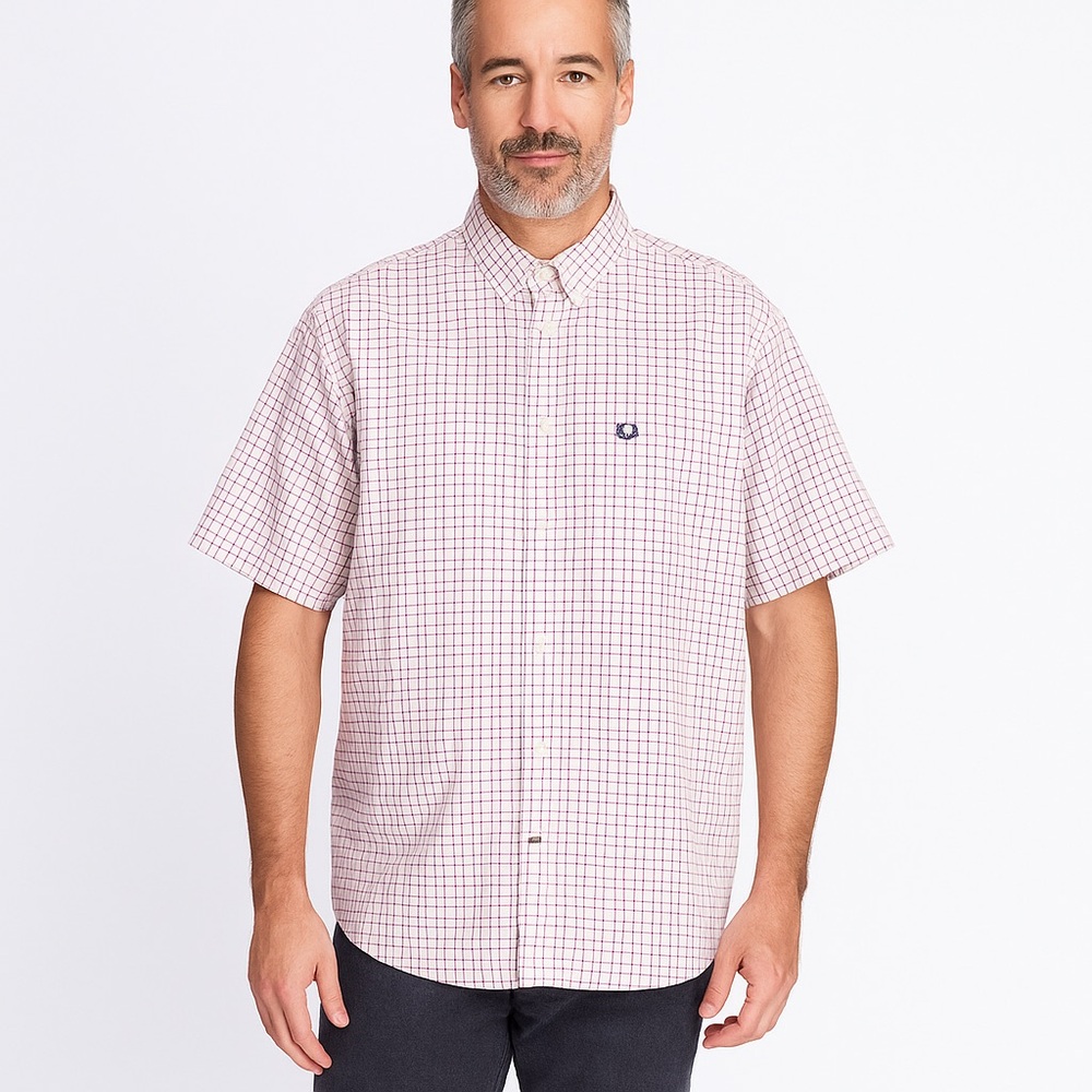 Ariat Pro Series short-sleeve button-down shirt‎ cream-pink check pattern XL
